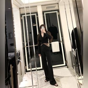 Women lace up tie black pants